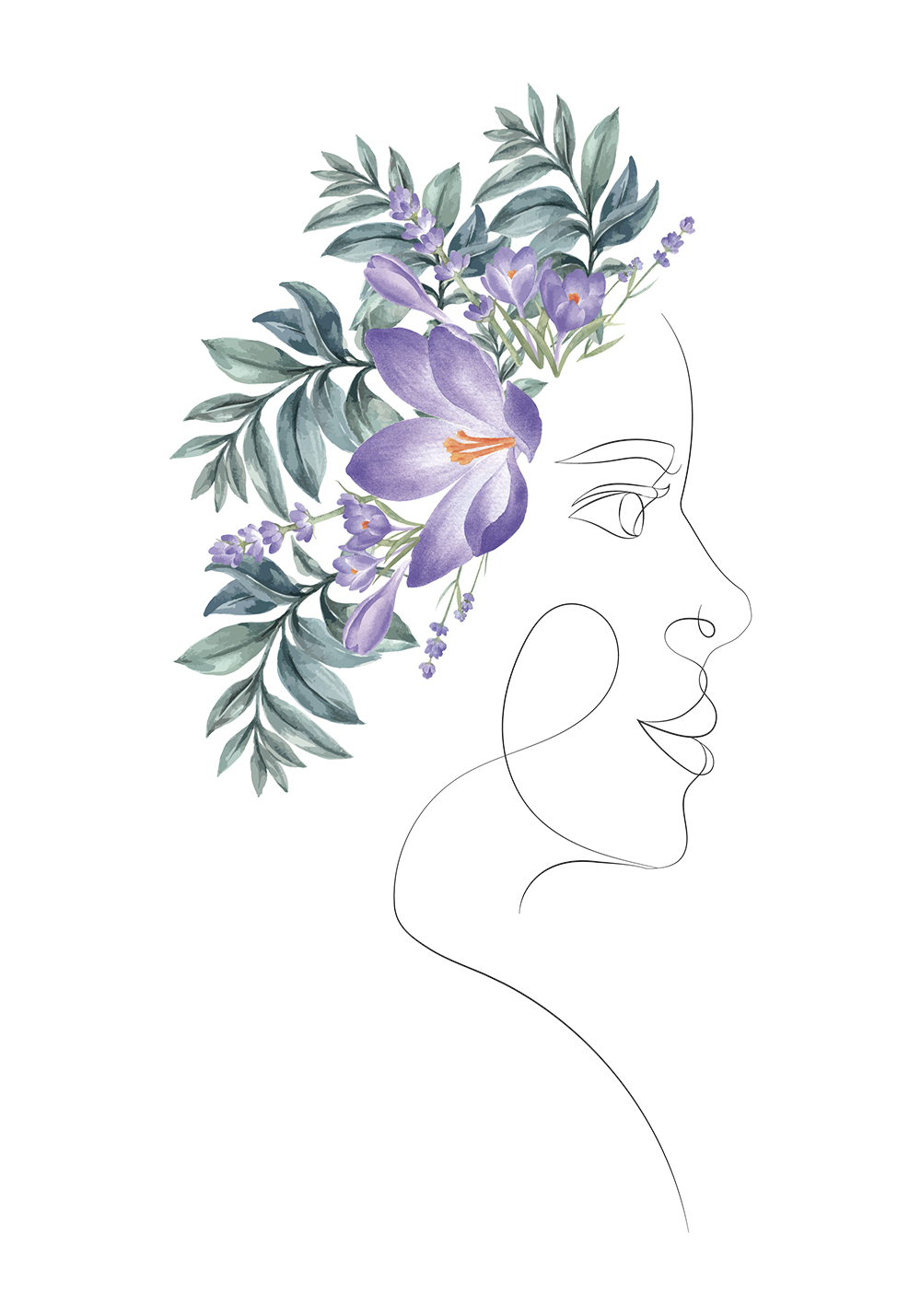 Affiche Line art visage femme fleurs