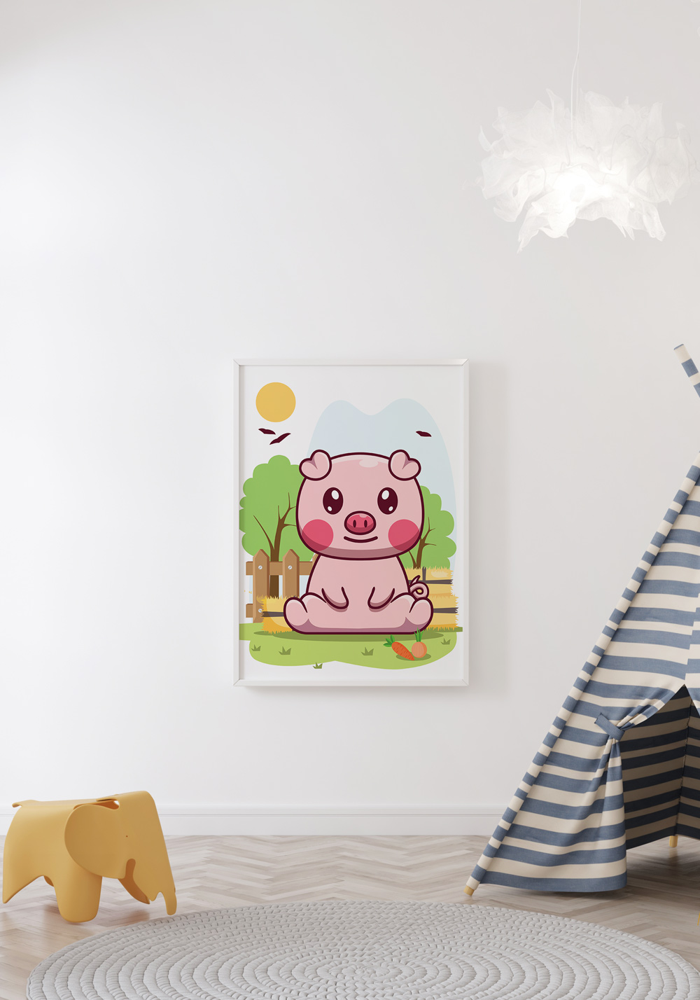 Cochon rose animal de la ferme Affiche chambre d'enfant