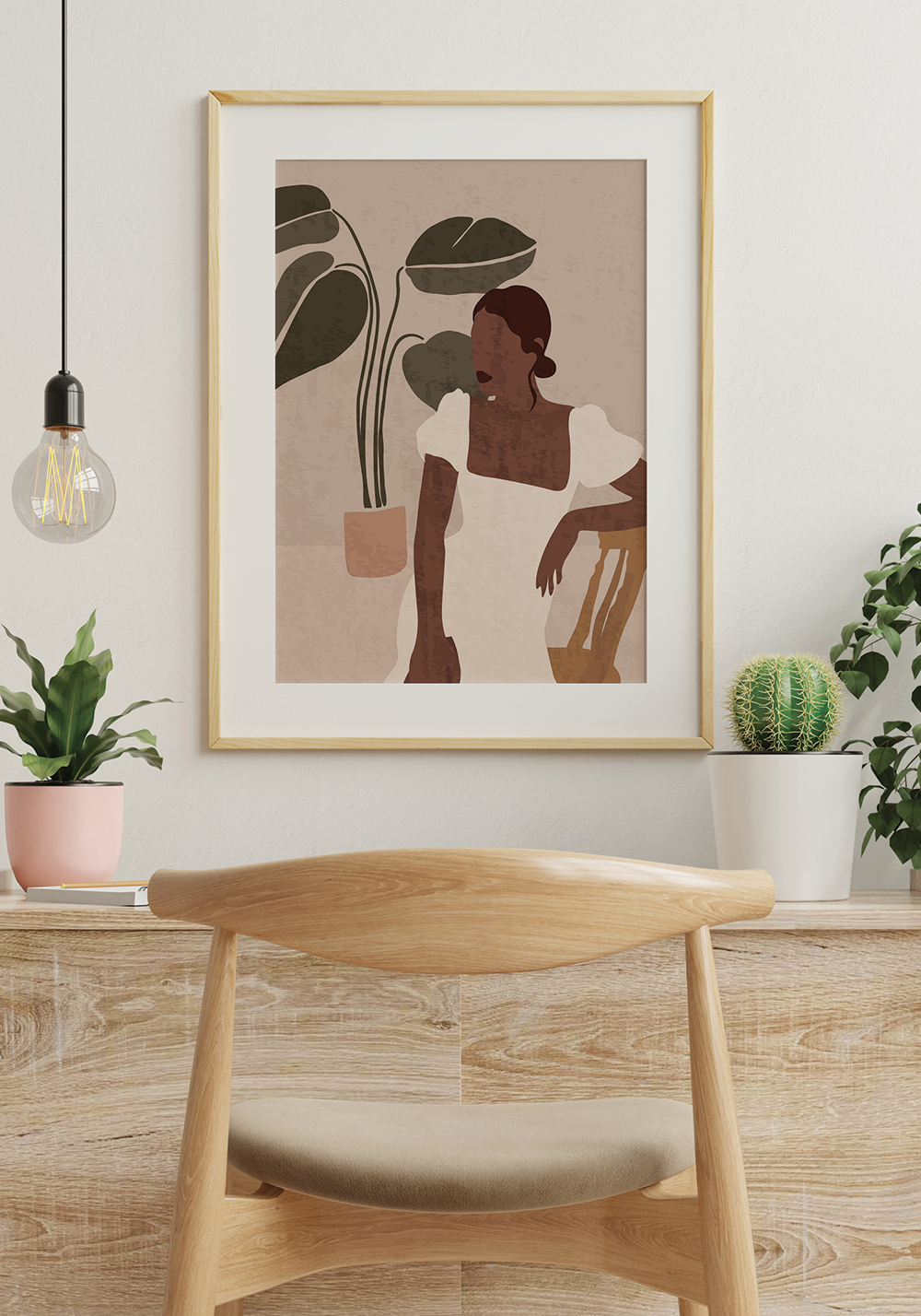 Femme style boho minimaliste robe d'été affiche murale bureau artcamia