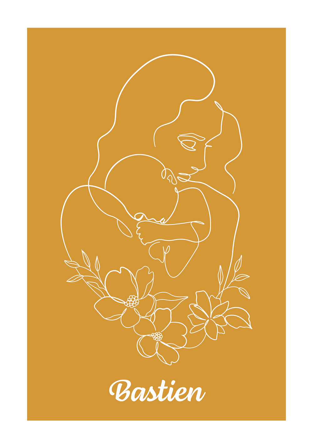 Affiche line art maman avec son nouveau-né tendresse amour line art décoration murale personnalisable