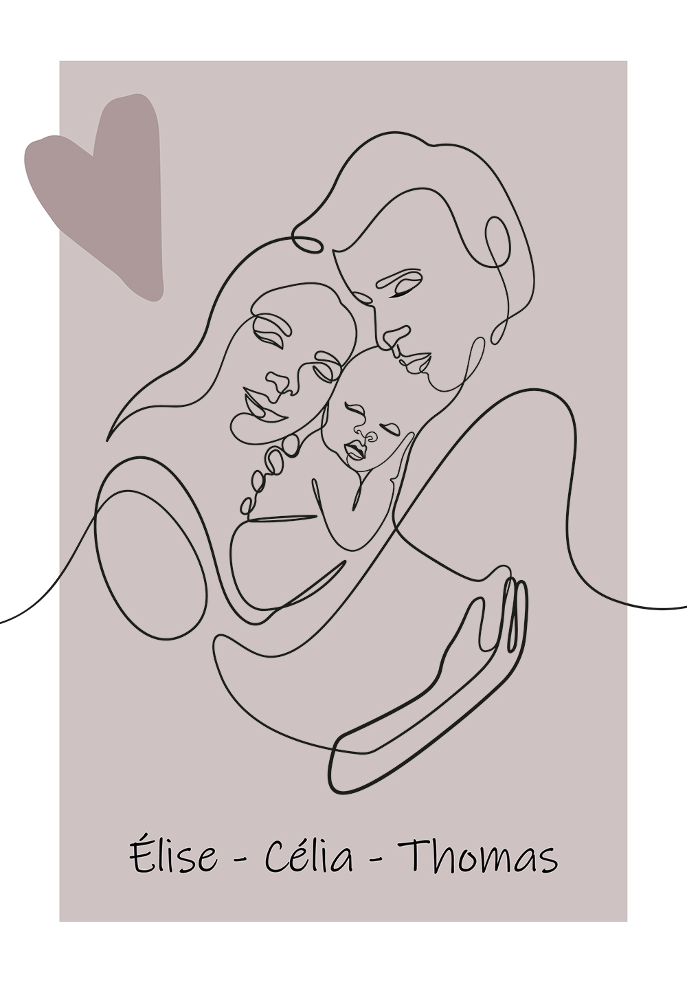 Affiche parents bébé line art poster naissance personnalisé