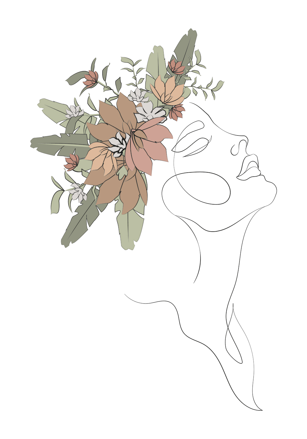 Affiche visage femme fleurs