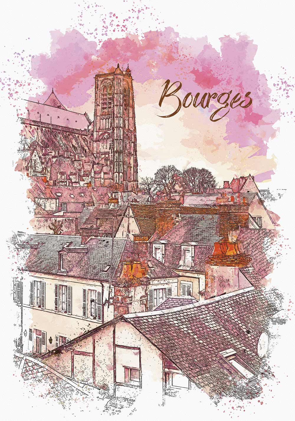 Affiche Bourges cathédrale Saint-Étienne Poster mural bureau