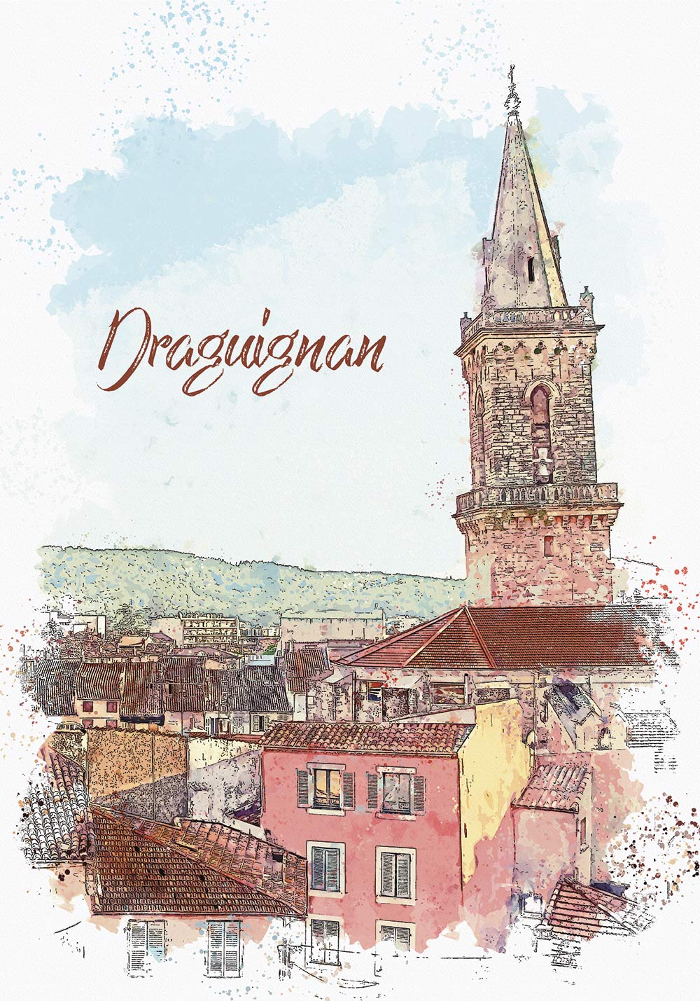 Affiche Draguignan tour de l'église Saint-Michel Poster bureau