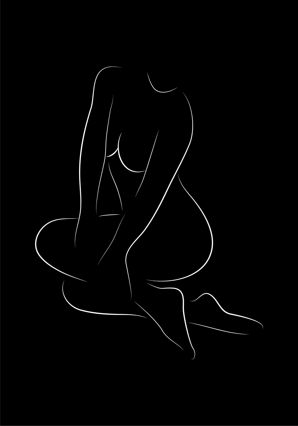 Affiche femme assise nue - Poster mural line art - Artcamia