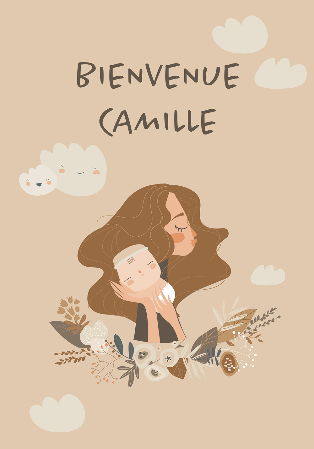 Affiche naissance boho bébé et maman Poster personnalisable prénom