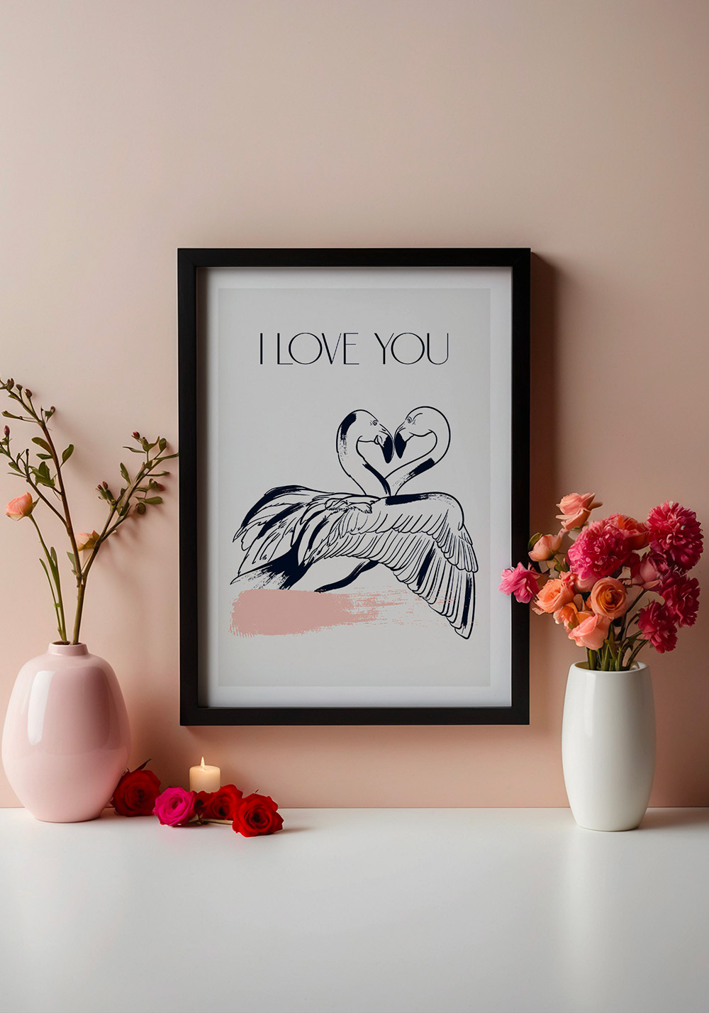 Affiche oiseaux flamants roses