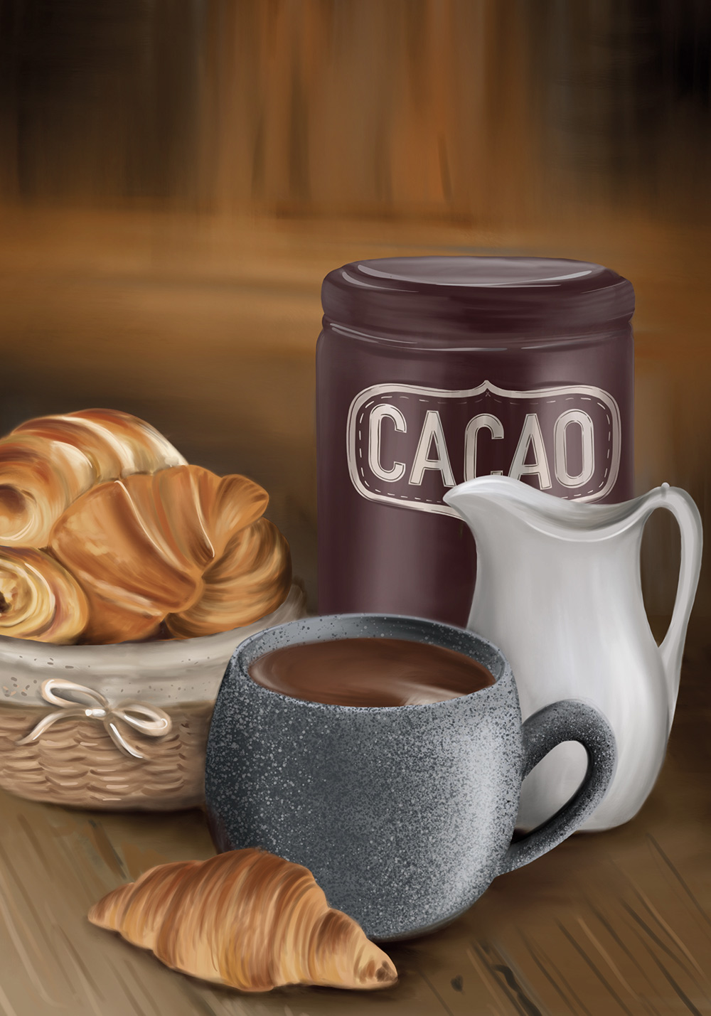 Poster tasse de chocolat chaud cacao pain au chocolat café poster