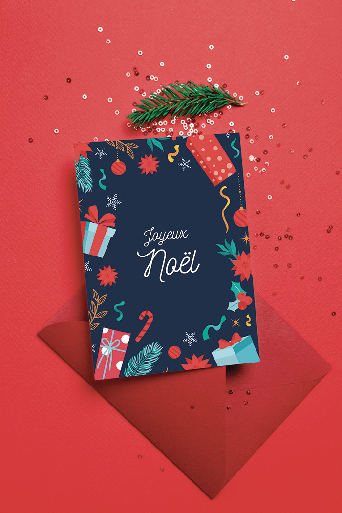 Cartde voeux double Joyeux Noël avec enveloppe kraft- Papeterie