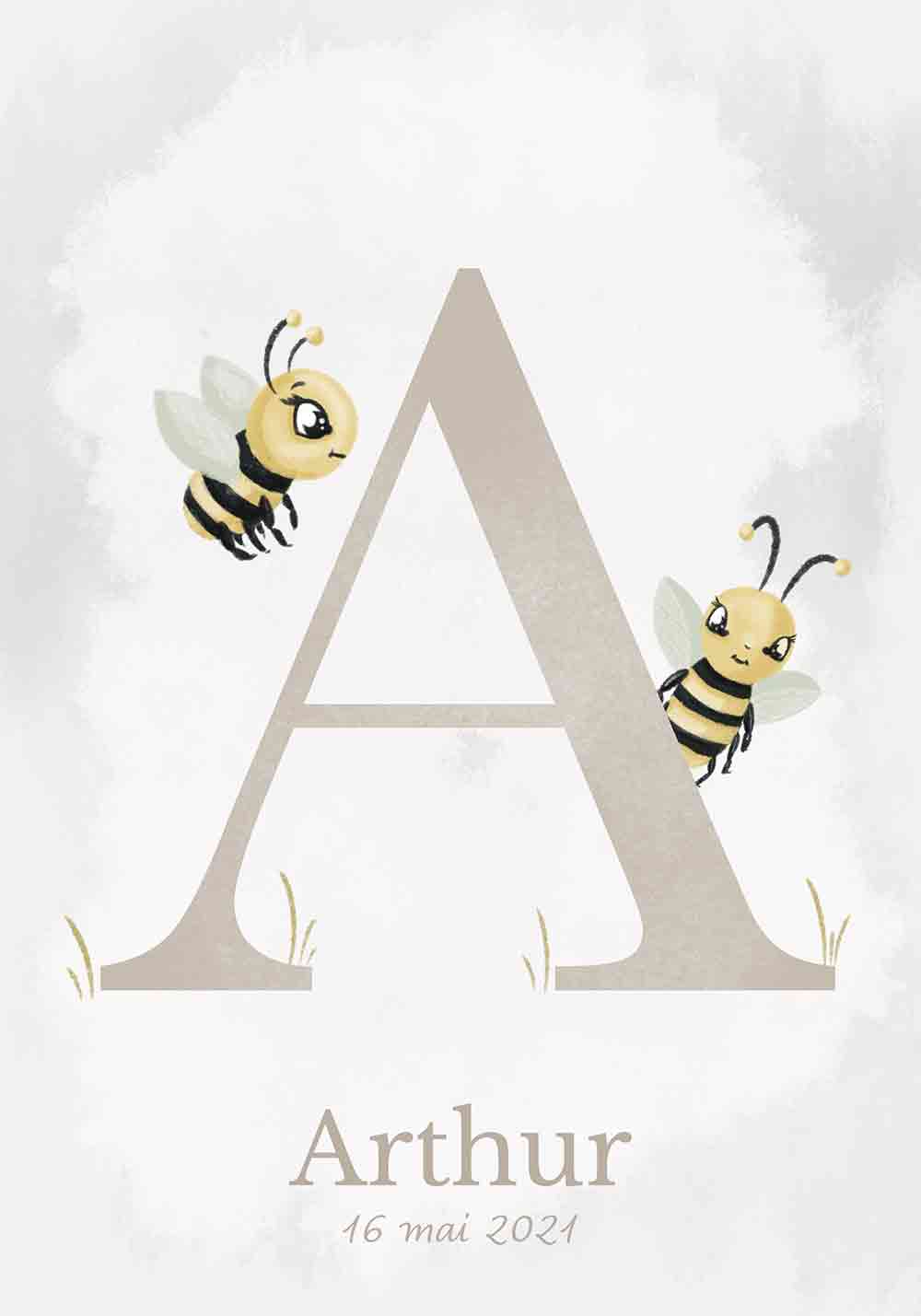 Affiche personnalisée alphabet prénom enfant apprendre les lettres