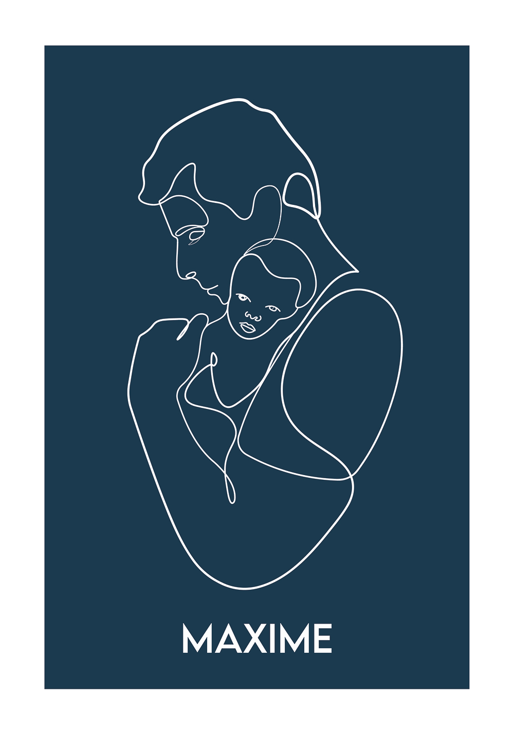 Poster line art papa nouveau-né endormi au creux des bras de son père line art décoration murale
