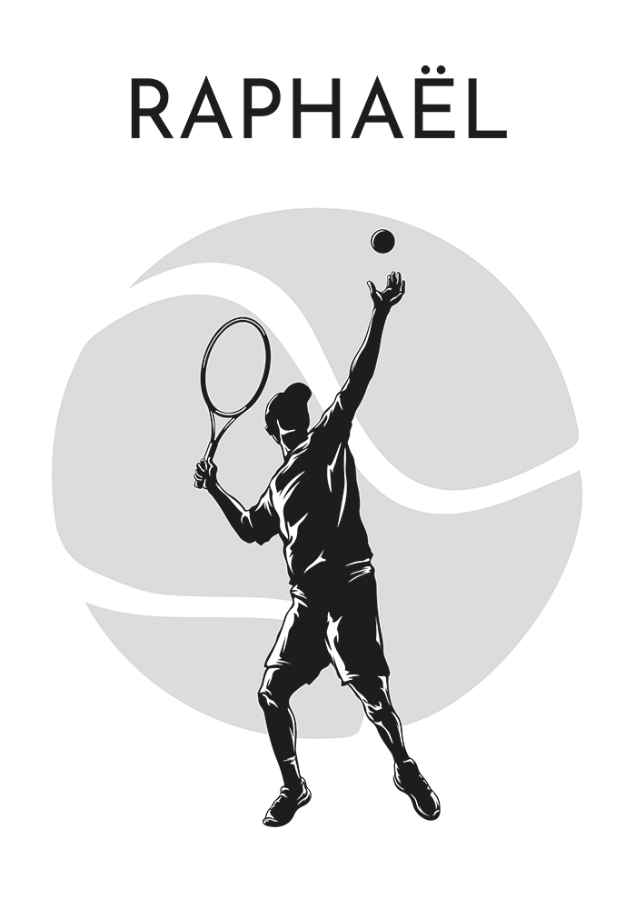 Poster à personnaliser prénom balle de tennis Décor mural cuisine
